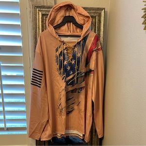 Men's Long Sleeve Pullover Hoodie Sweatshirt, peach with national flag print